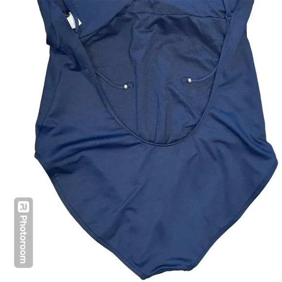 Polo Ralph Lauren Swimsuit Size Large Navy Blue One Piece Scoop Back Ruffle Pony - Picture 8 of 16